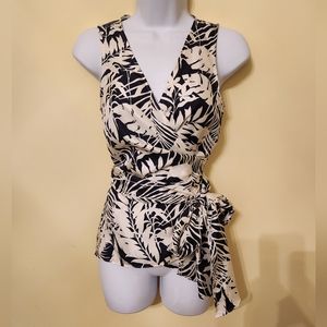 100% silk wrap blouse, navy and white